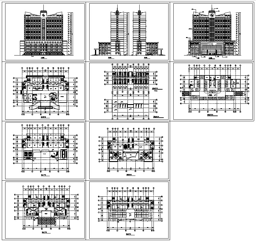 3套现代高层宾馆酒店建筑设计施工图CADcad施工图下载【ID:151517166】