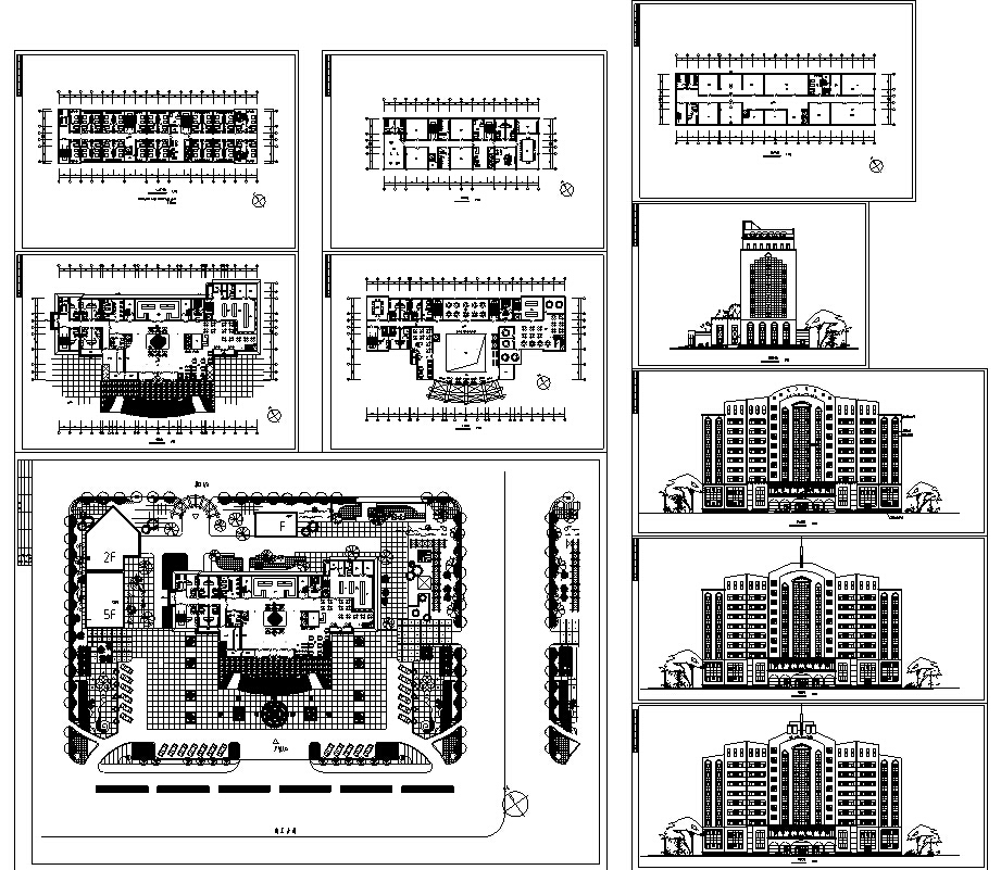 3套现代高层宾馆酒店建筑设计施工图CADcad施工图下载【ID:151517166】