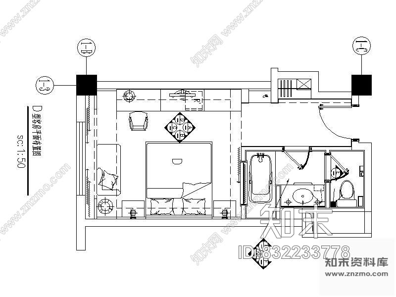 图块/节点酒店客房详图cad施工图下载【ID:832233778】