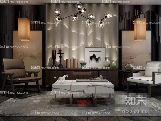 新中式黑色金属魔豆吊灯3D模型下载【ID:22686458】