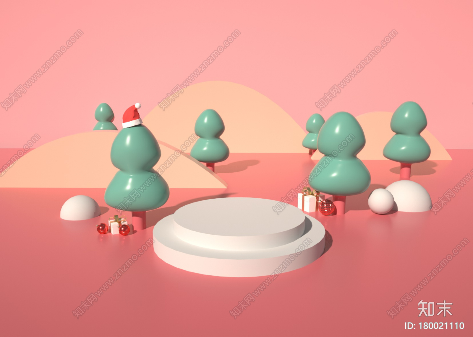 红绿简约卡通风圣诞节首页创意场景CG模型下载【ID:180021110】