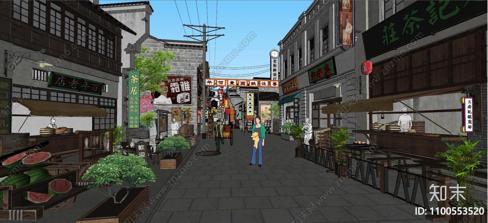 中式老街商业街SU模型下载【ID:1100553520】