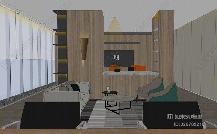现代办公室室内设计SU模型下载【ID:326789218】