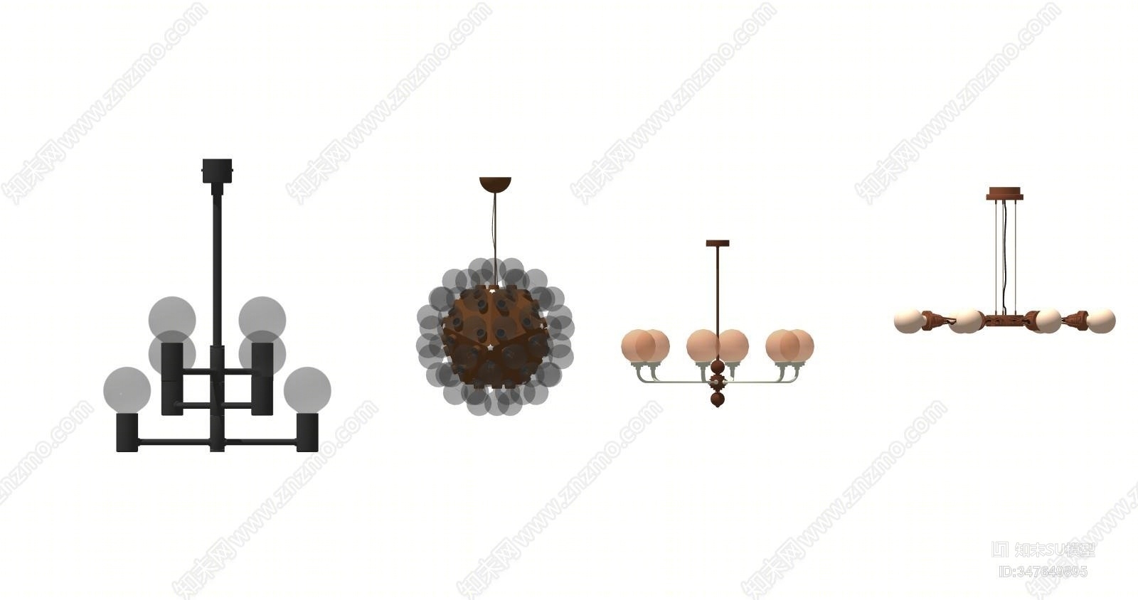 现代吊灯灯具组合SU模型下载【ID:347649895】