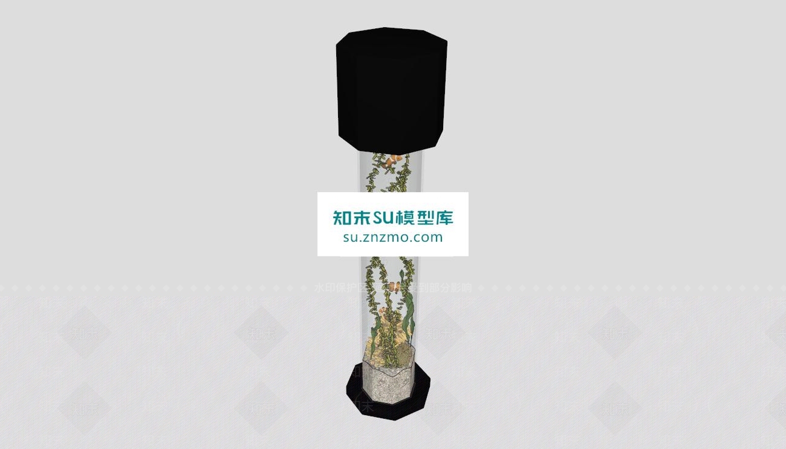 现代玻璃圆柱形水族箱SU模型下载【ID:172529126】