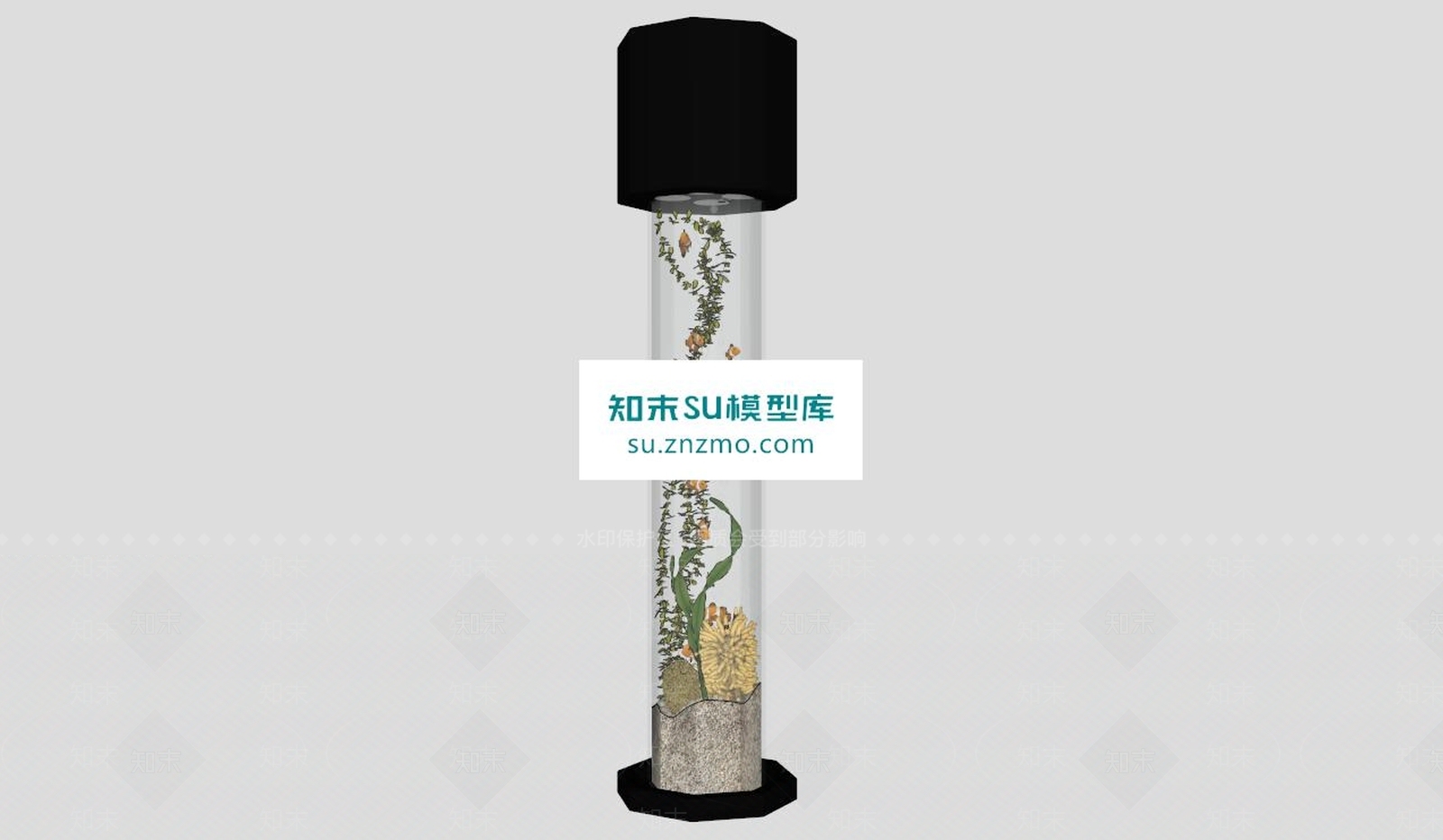 现代玻璃圆柱形水族箱SU模型下载【ID:172529126】