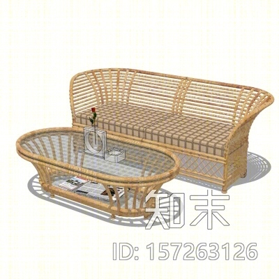 现代竹编户外沙发SU模型下载【ID:157263126】