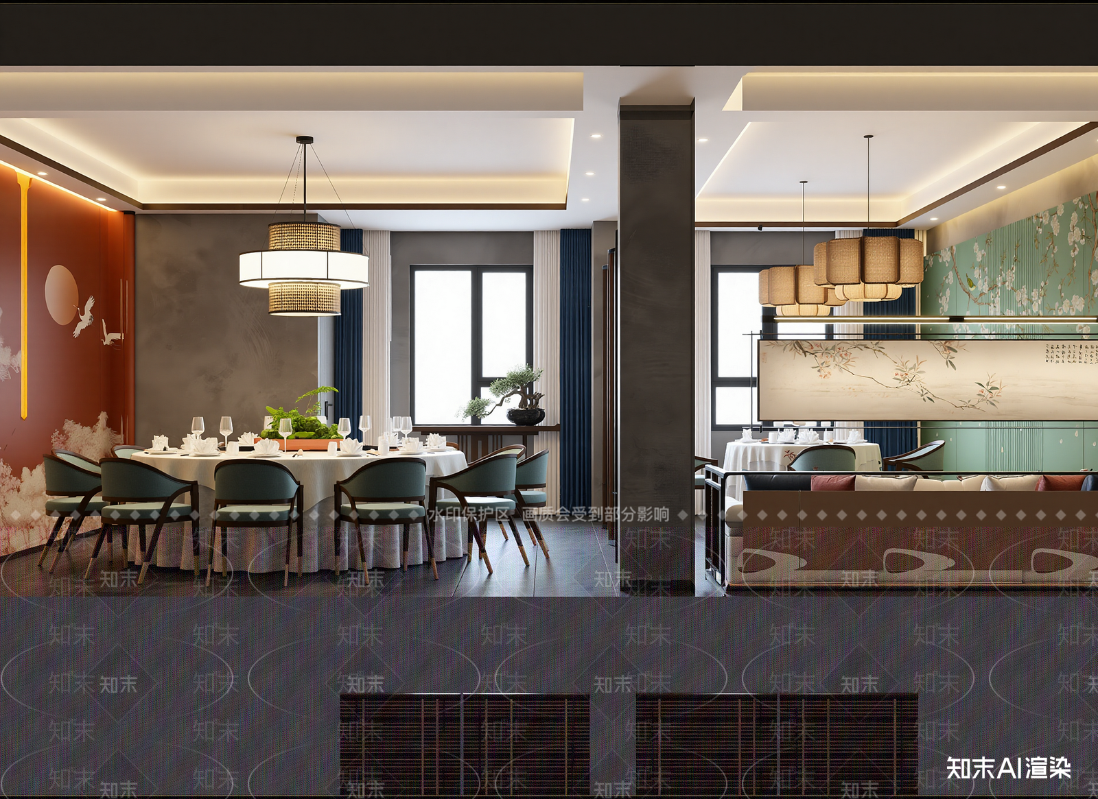 新中式中餐厅3D模型下载【ID:1214946996】