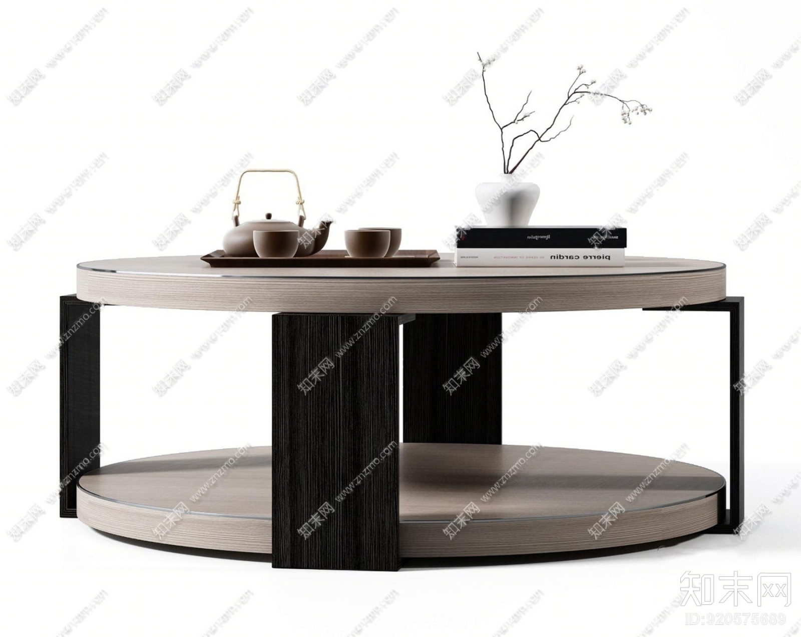新中式圆形茶几茶具组合3D模型下载【ID:920575689】