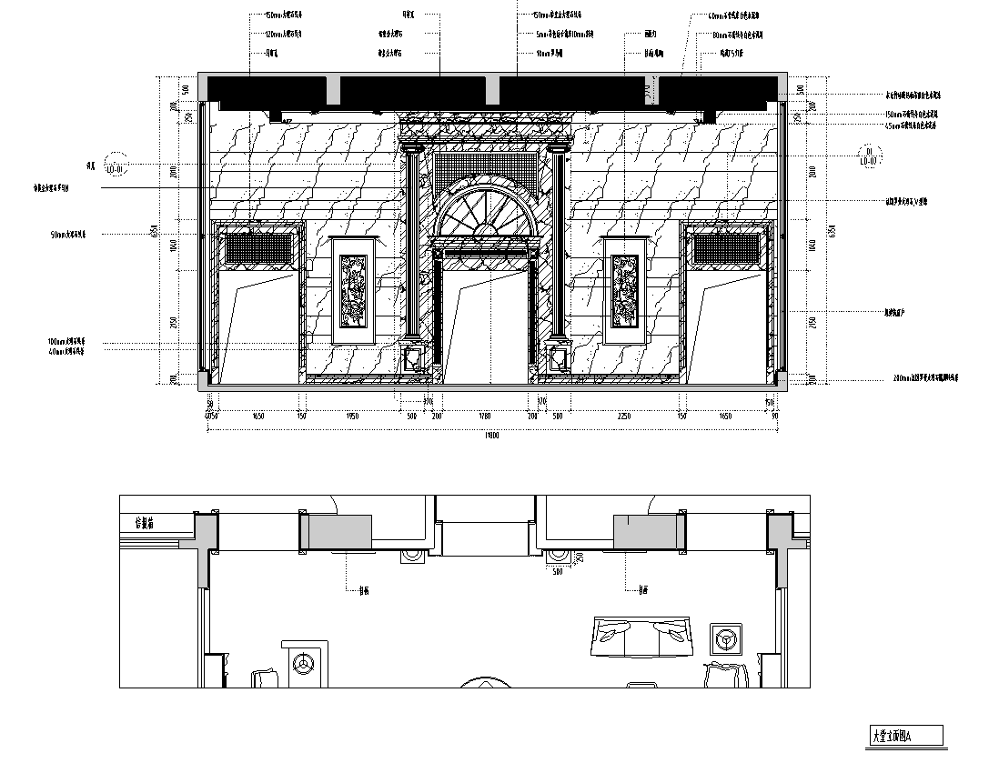 [福建]名城欧式风格办公楼电梯厅施工图cad施工图下载【ID:161781186】