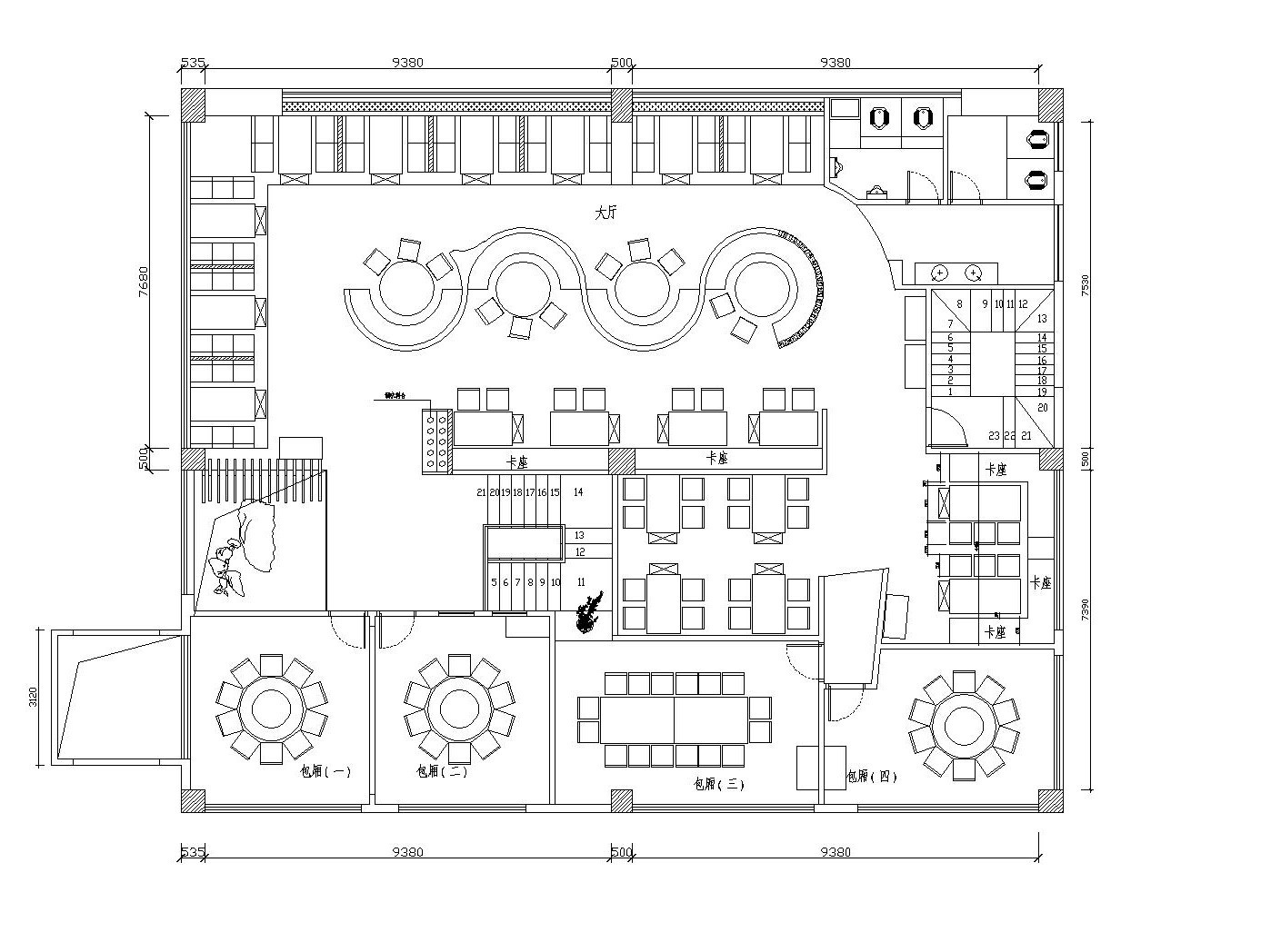 混搭风格火锅店内部装修全套施工图（附效果图）cad施工图下载【ID:160426103】