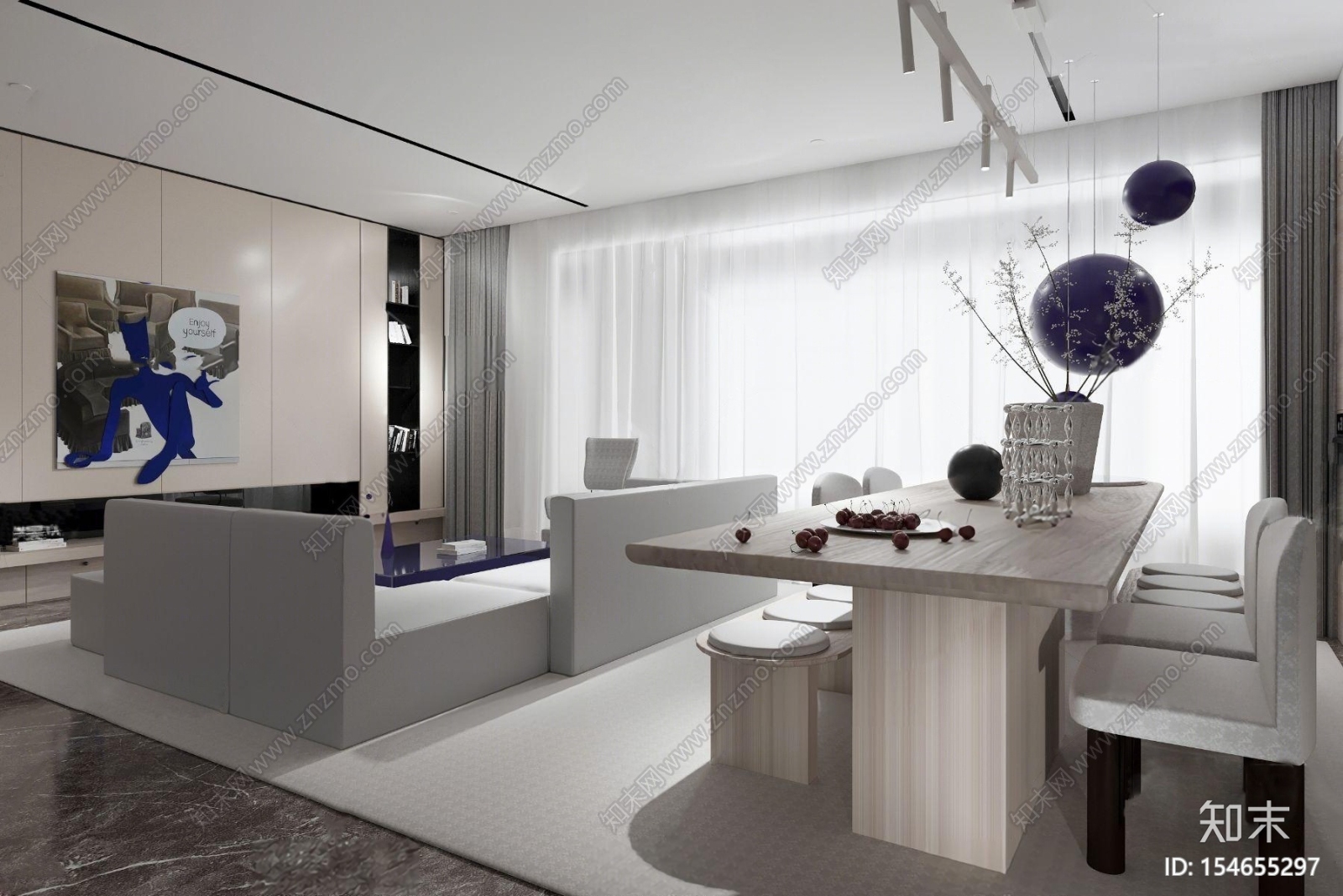 璞辉设计现代客餐厅3D模型下载【ID:154655297】