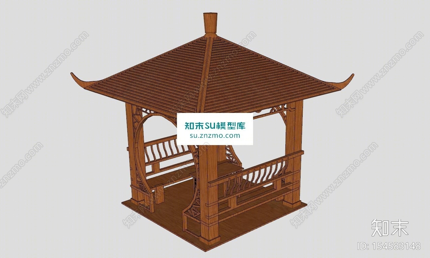 亭子仿古四角凉亭SU模型下载【ID:154583148】