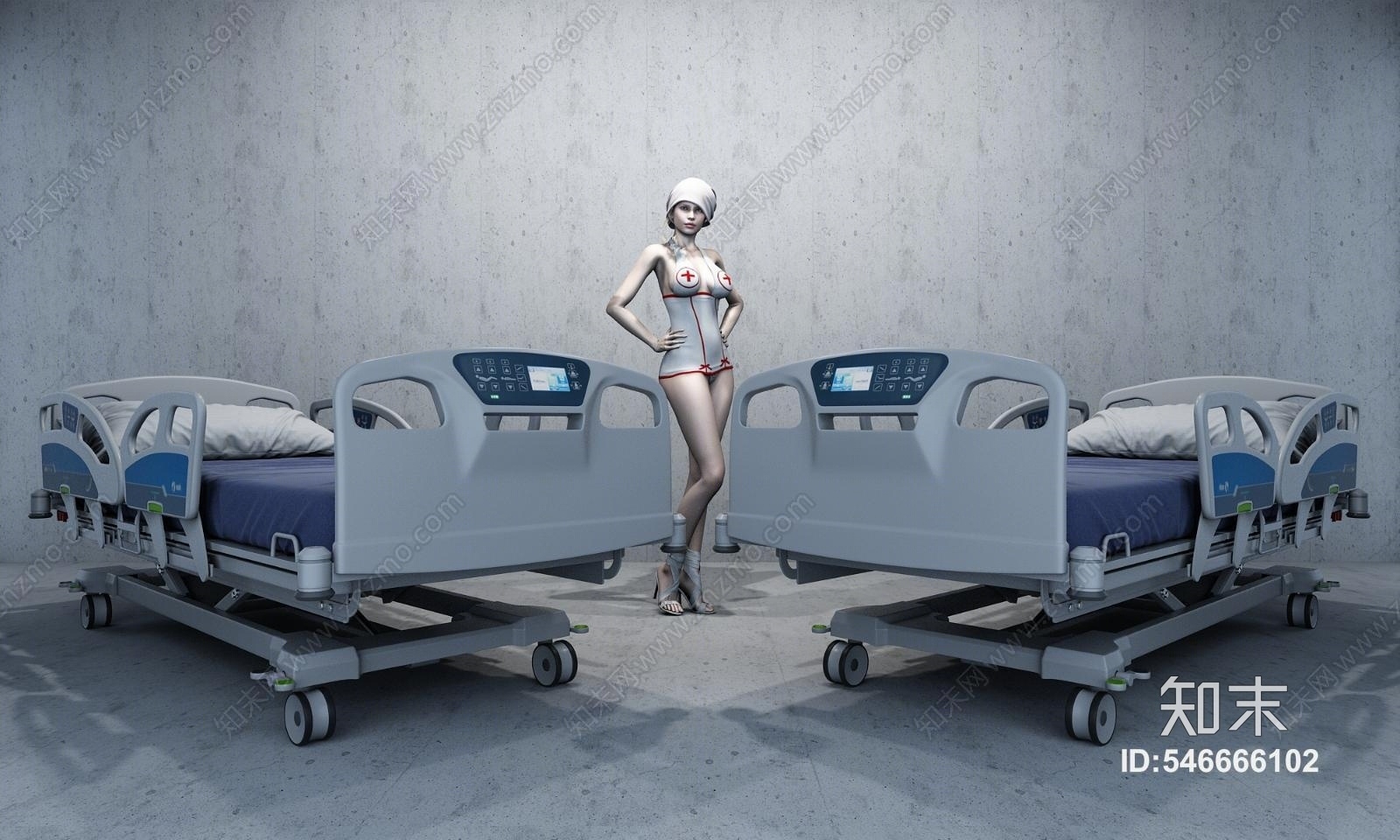 现代医院病床3D模型下载【ID:546666102】
