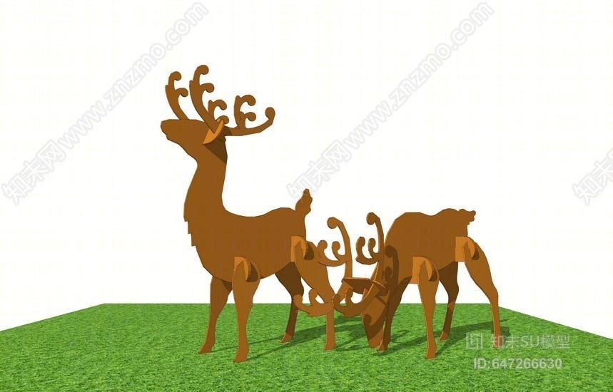 现代梅花鹿景观雕塑SU模型下载【ID:647266630】