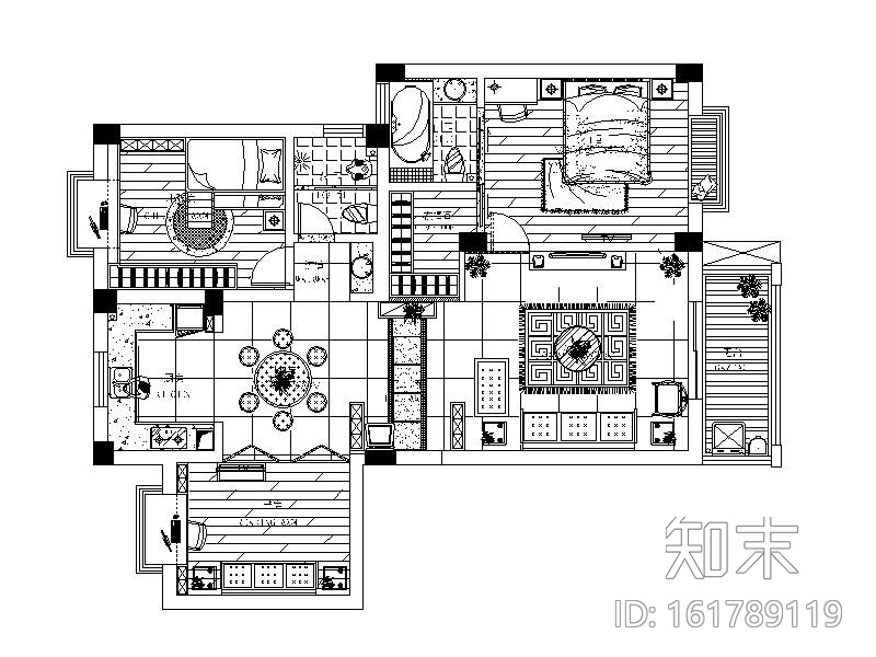 [十堰]现代简约两居室设计施工图施工图下载【ID:161789119】