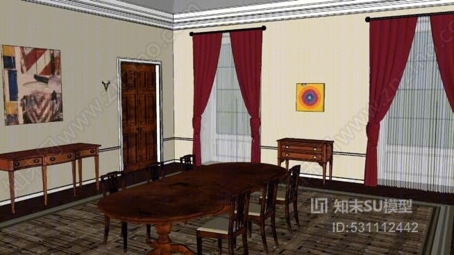 白宫内部：古老的家庭餐厅SU模型下载【ID:531112442】