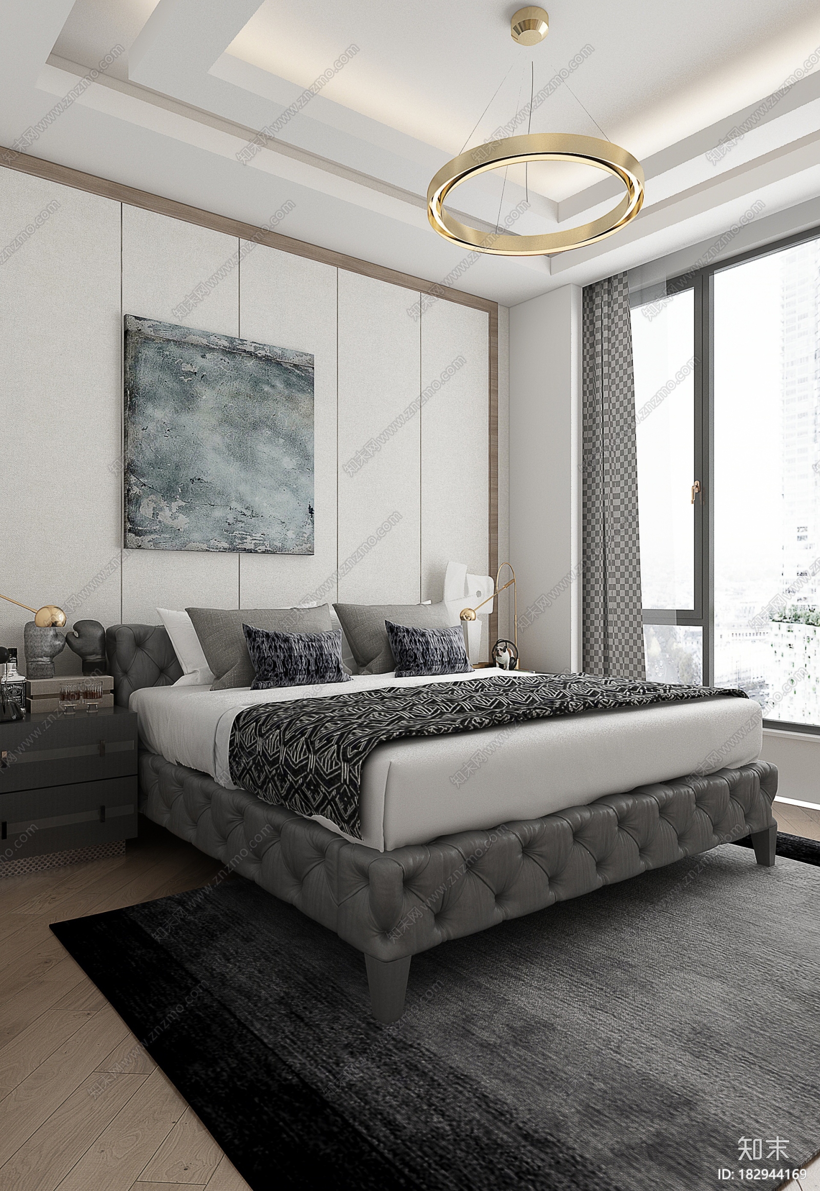 达文设计现代卧室双人床3D模型下载【ID:182944169】