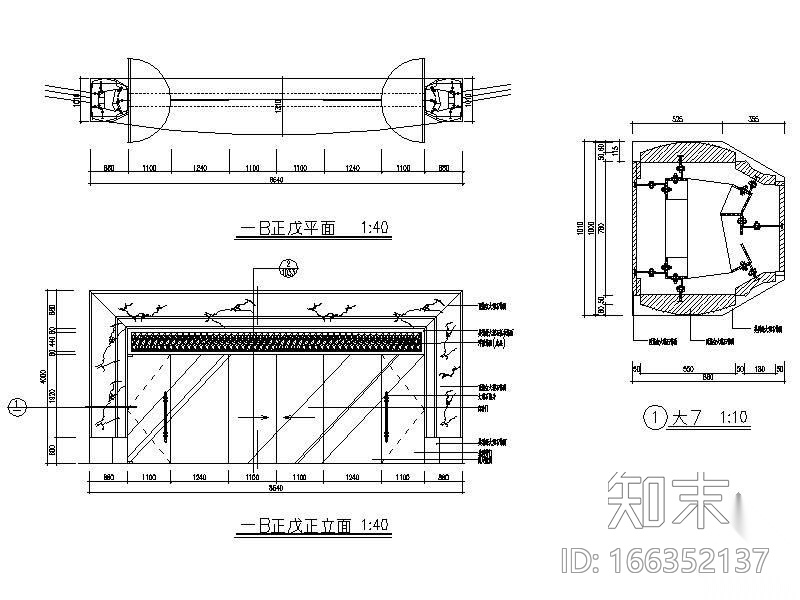酒店入口大门cad施工图下载【ID:166352137】