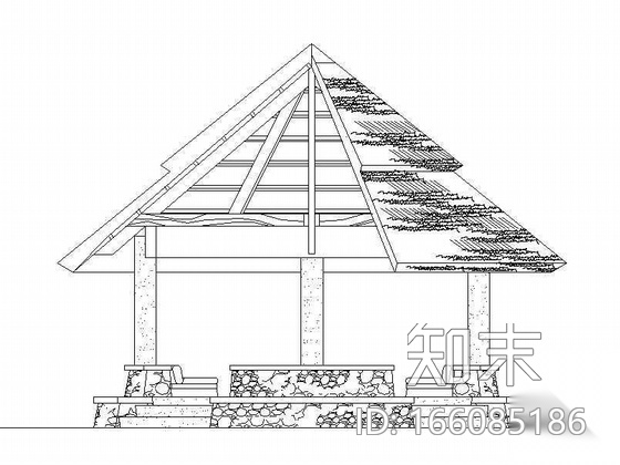 公园小品大草亭建筑施工图cad施工图下载【ID:166085186】