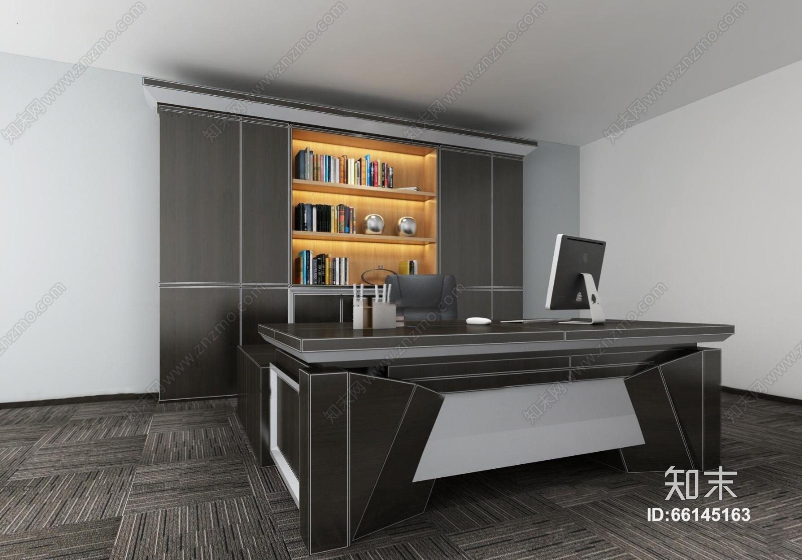 现代办公桌大班台3D模型下载【ID:66145163】
