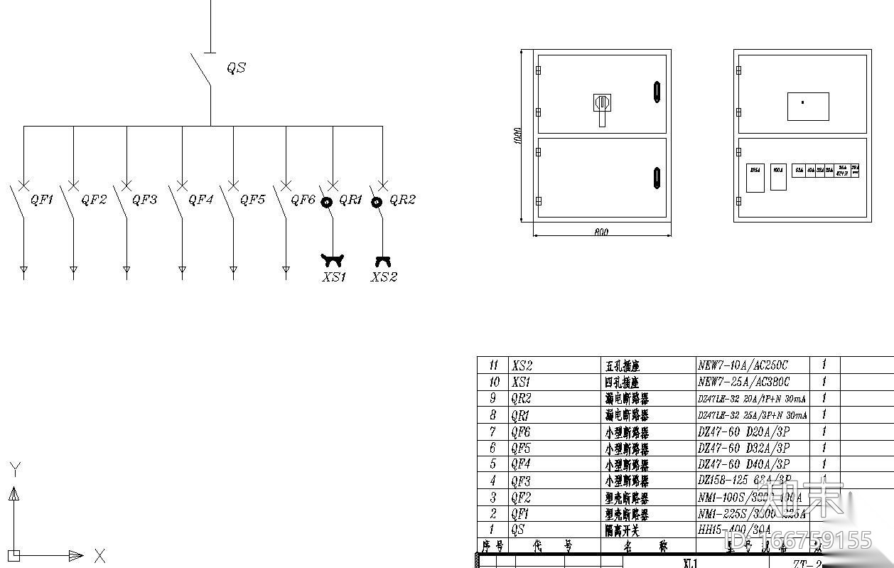 配电柜电路图及柜体图纸cad施工图下载【ID:166759155】