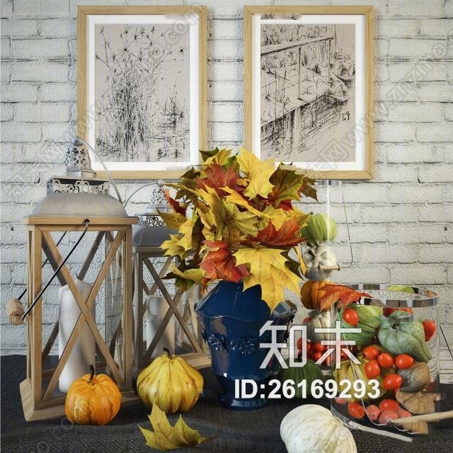 现代南瓜蔬菜烛台组合3D模型下载【ID:26169293】