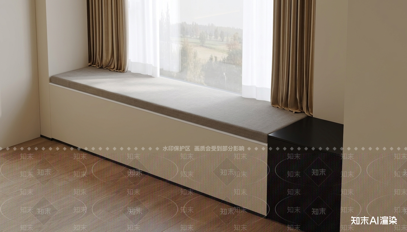 现代榻榻米卧室3D模型渲染效果图