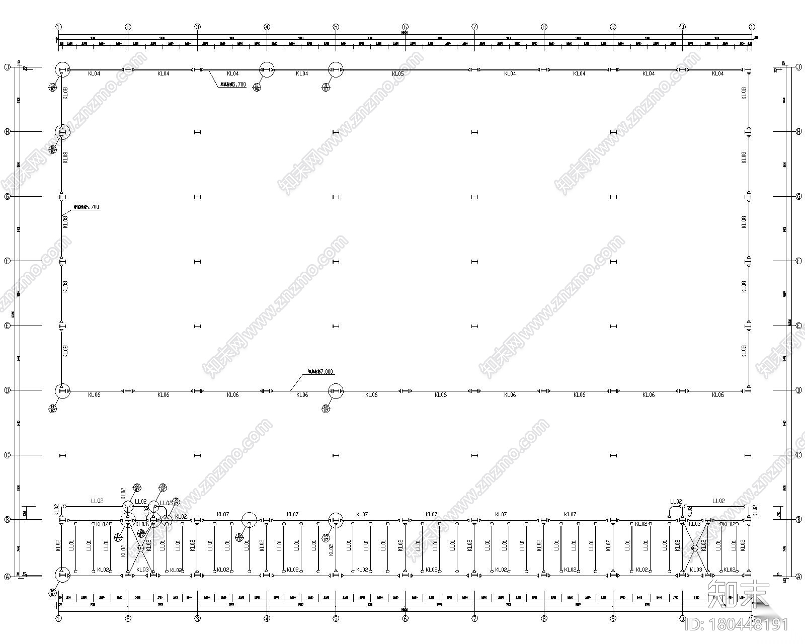 三层多跨钢结构汽车展厅结构施工图（CAD）cad施工图下载【ID:180448191】