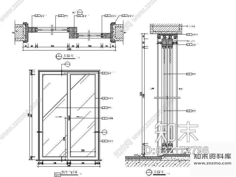 图块/节点厨房玻璃门详图cad施工图下载【ID:832172798】