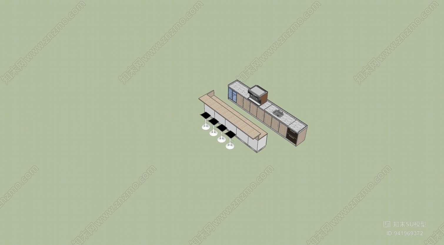 咖啡店吧台椅组合SU模型下载【ID:941969372】
