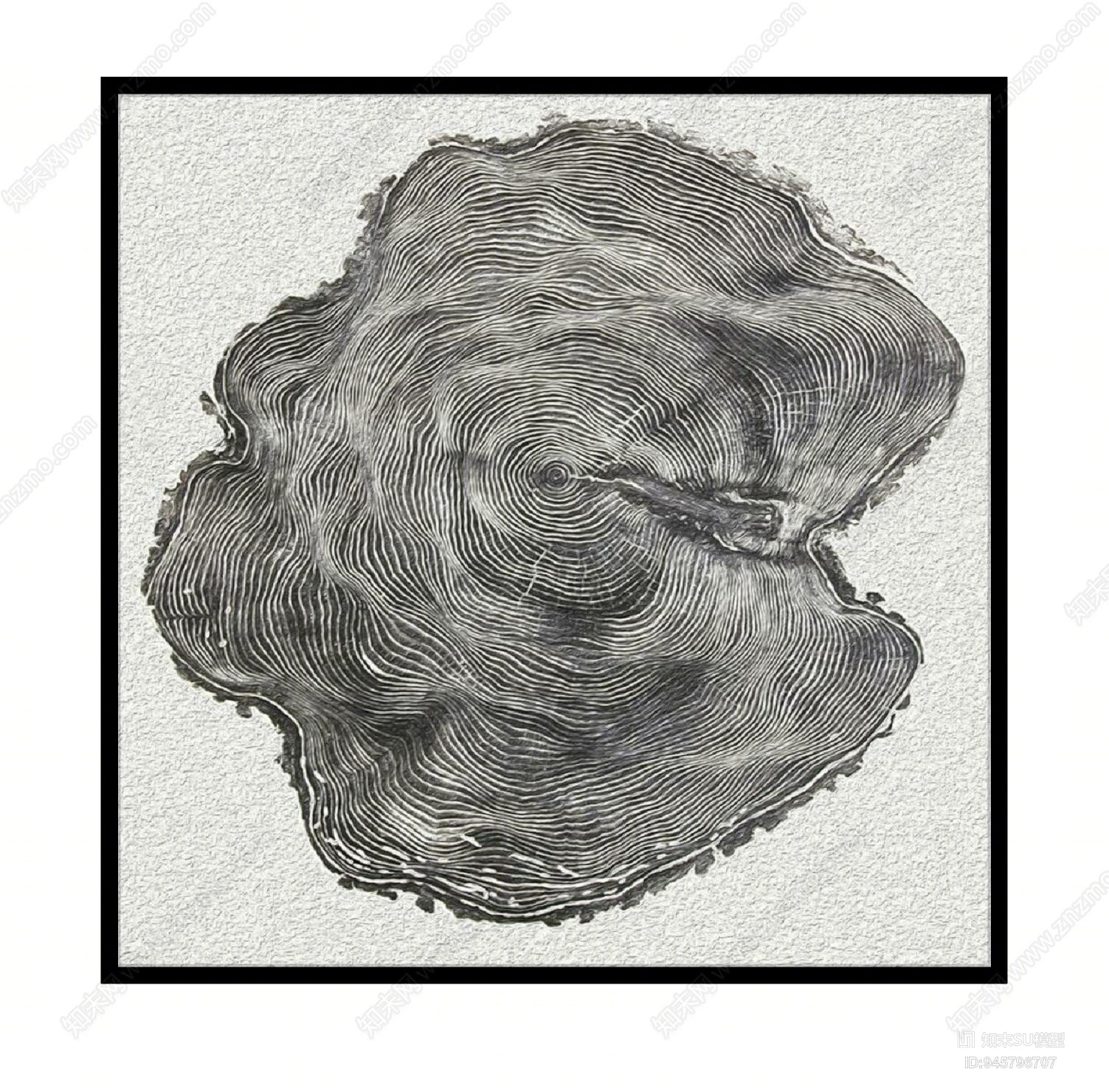 新中式大树年轮装饰画SU模型下载【ID:945796707】