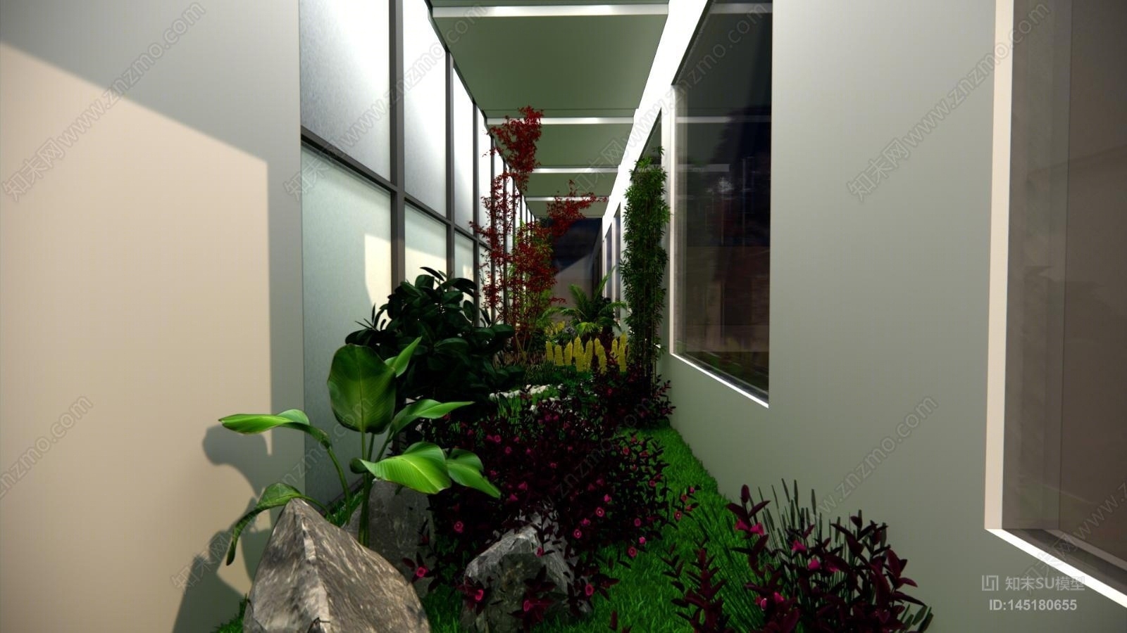 现代过道景观SU模型下载【ID:145180655】