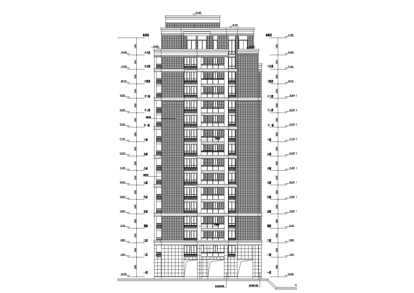 高层一梯两户紫桂苑4号住宅楼建筑施工图cad施工图下载【ID:165158174】