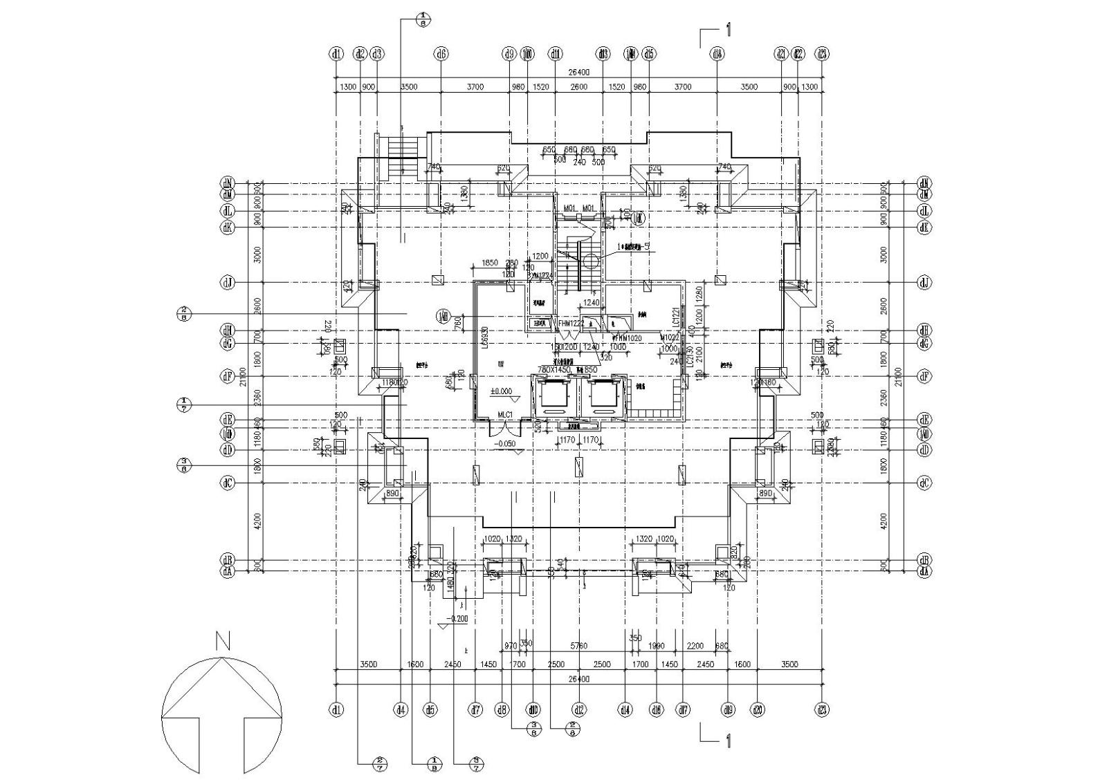 高层一梯两户紫桂苑4号住宅楼建筑施工图cad施工图下载【ID:149534171】