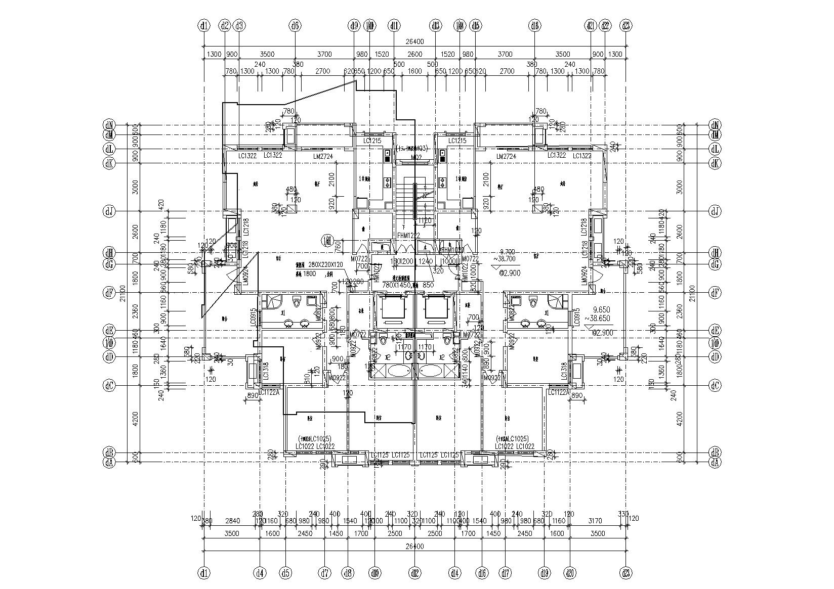 高层一梯两户紫桂苑4号住宅楼建筑施工图cad施工图下载【ID:165158174】