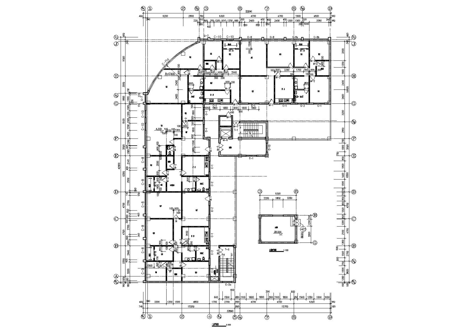 L型多层底商住宅楼建筑施工图cad施工图下载【ID:160718184】