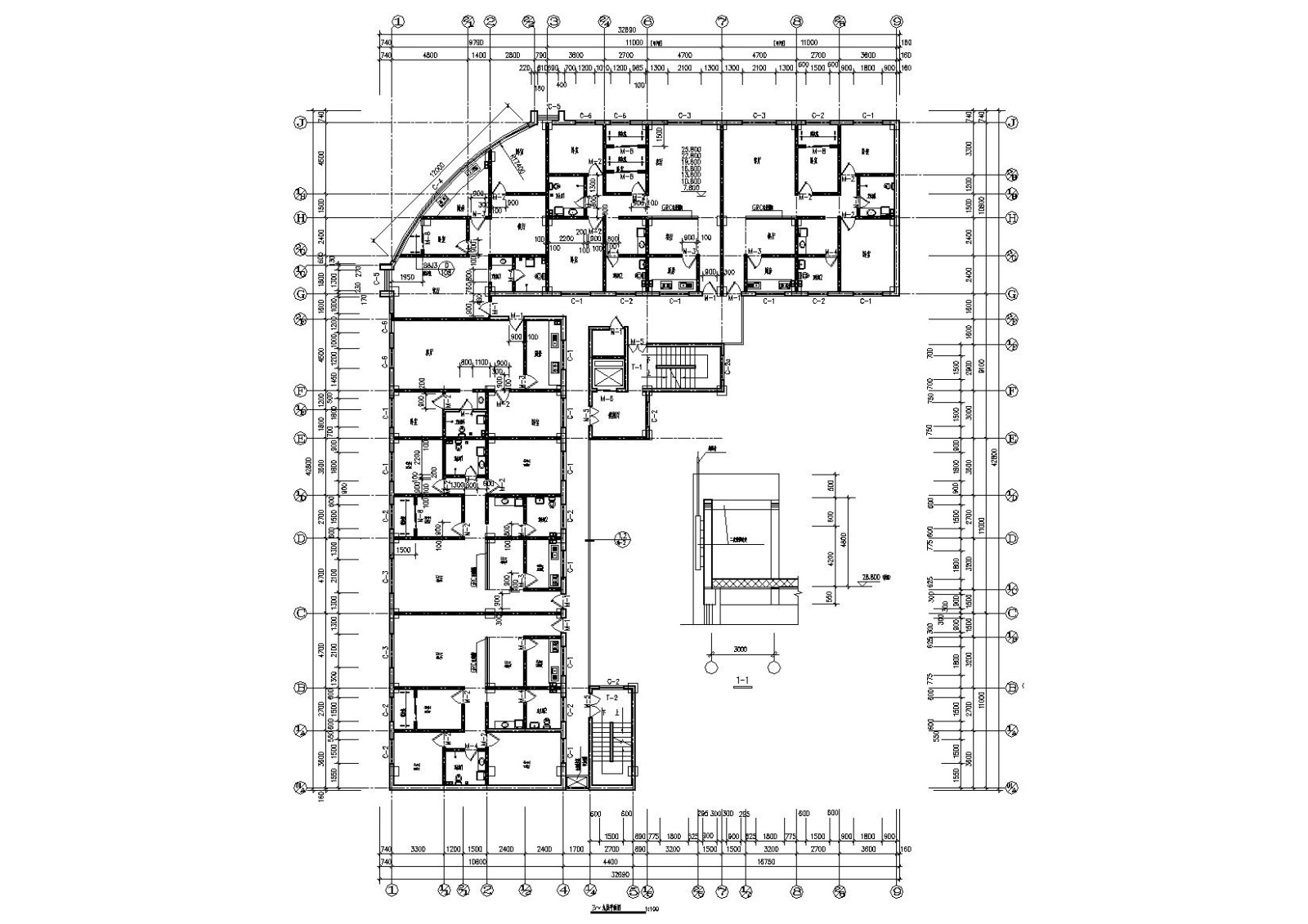 L型多层底商住宅楼建筑施工图cad施工图下载【ID:160718184】