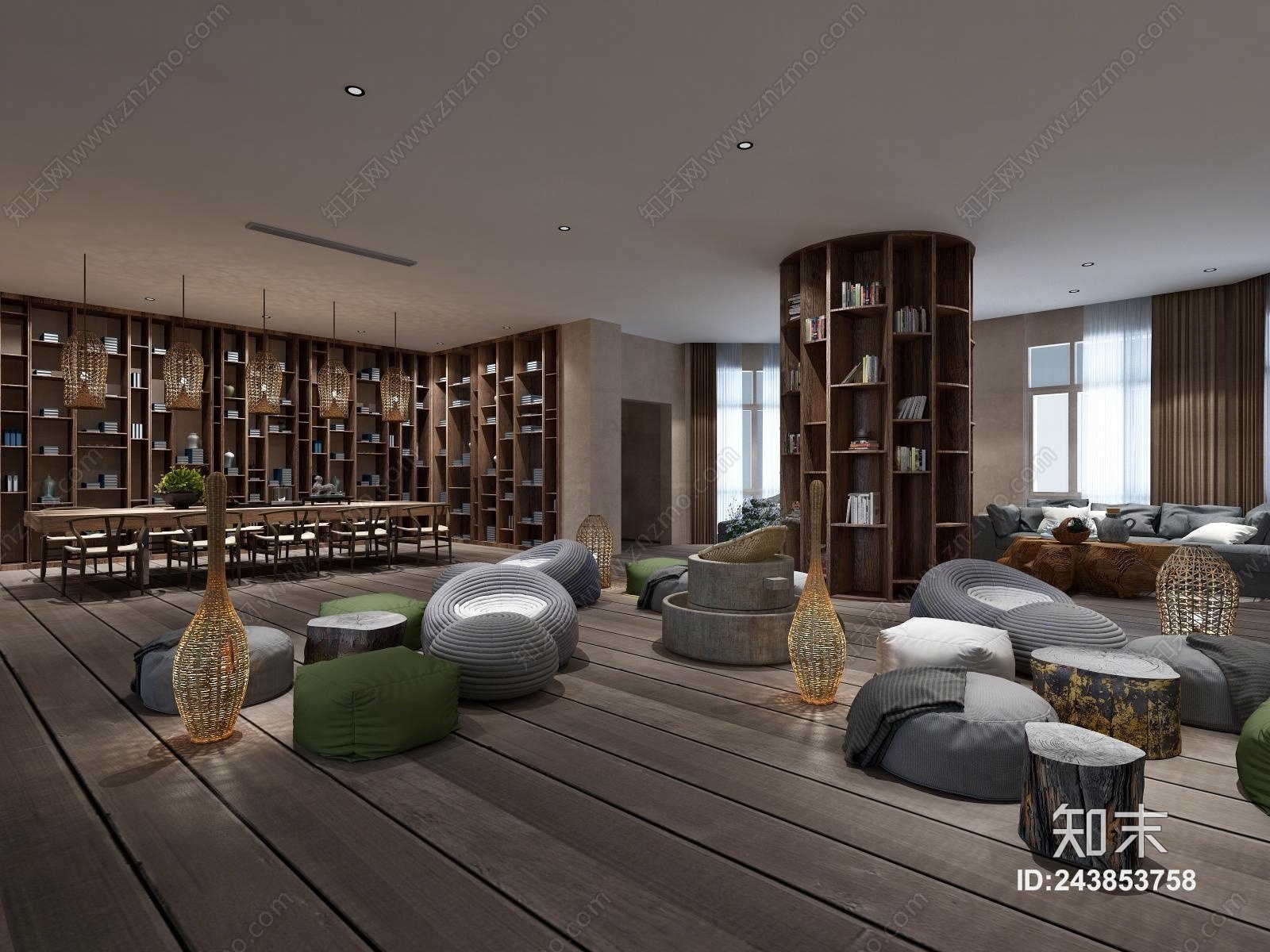 新中式书吧3D模型下载【ID:243853758】