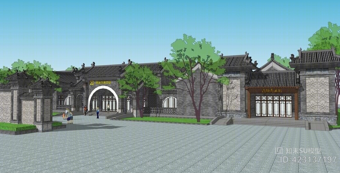 中式游客服务中心SU模型下载【ID:423137197】