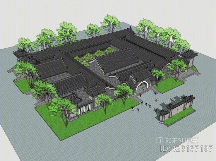 中式游客服务中心SU模型下载【ID:423137197】