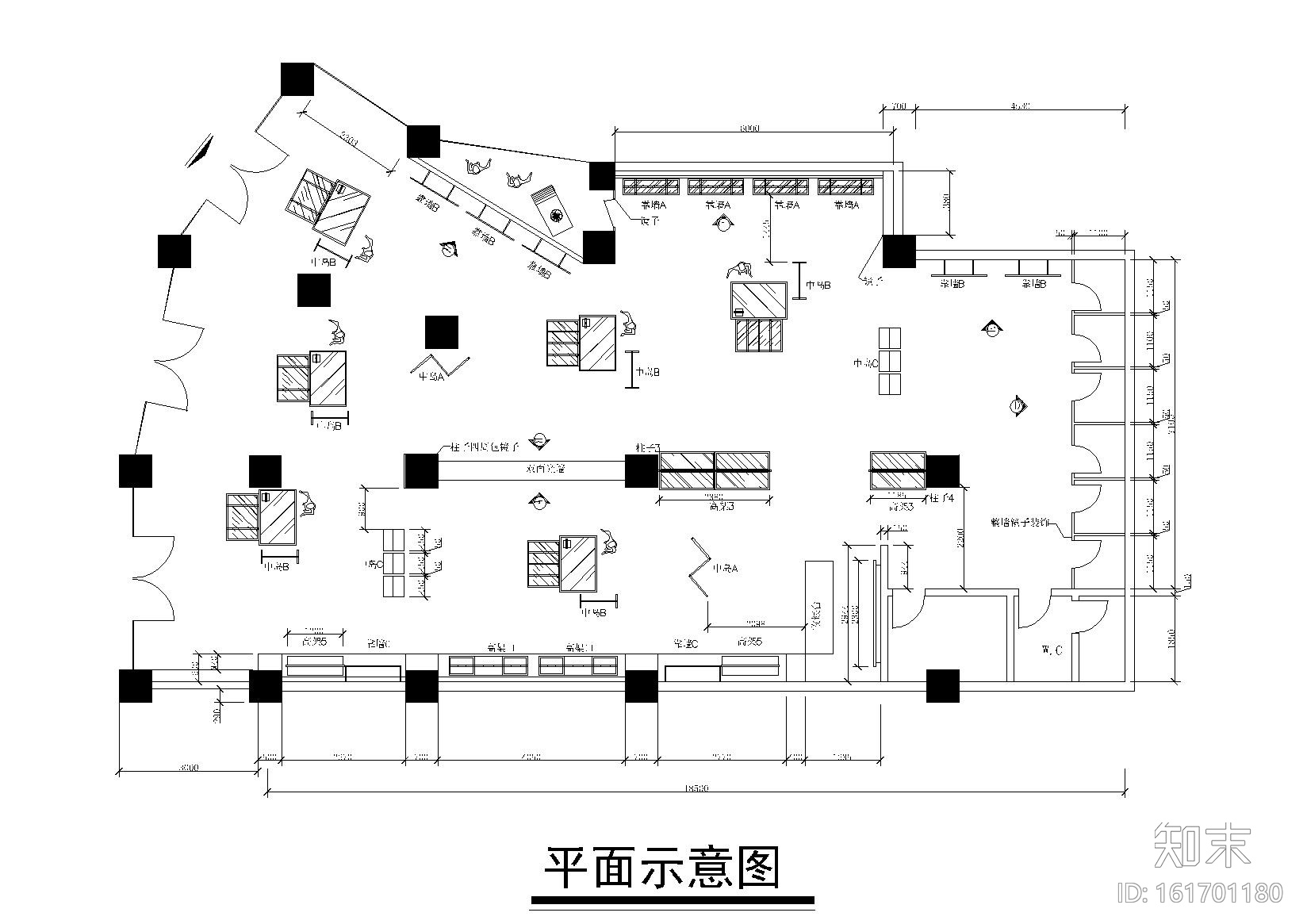 130平方服装店设计施工图施工图下载【ID:161701180】