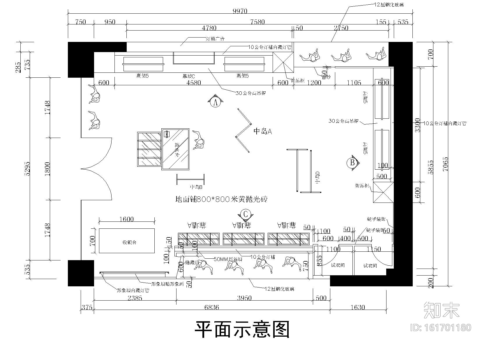 130平方服装店设计施工图施工图下载【ID:161701180】