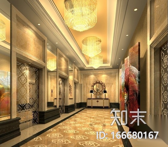 [长沙]知名酒店豪华电梯厅装修图（含效果）cad施工图下载【ID:166680167】