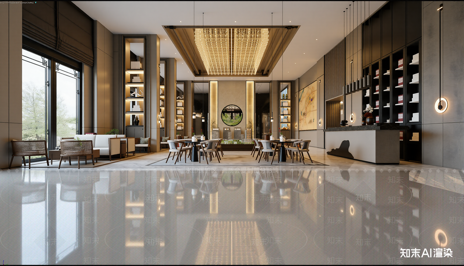 新中式酒店餐厅3D模型下载【ID:1221901572】