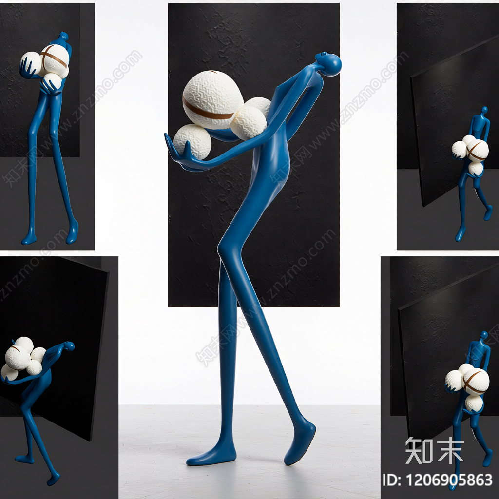 人物雕塑抱球装饰3D模型下载【ID:1206905863】