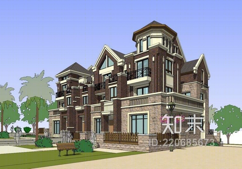 英式别墅SU模型下载【ID:220685673】