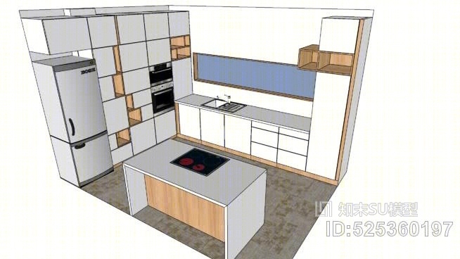现代白橡木厨房SU模型下载【ID:525360197】