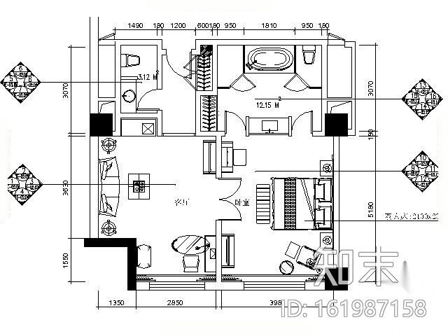 [哈尔滨]五星酒店标准套房施工图施工图下载【ID:161987158】
