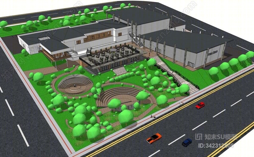 坡地民宿景观SU模型下载【ID:342312505】